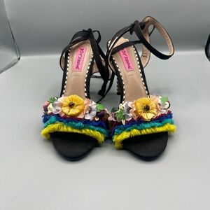 Betsey Johnson Black Heels with Colorful Floral Accents